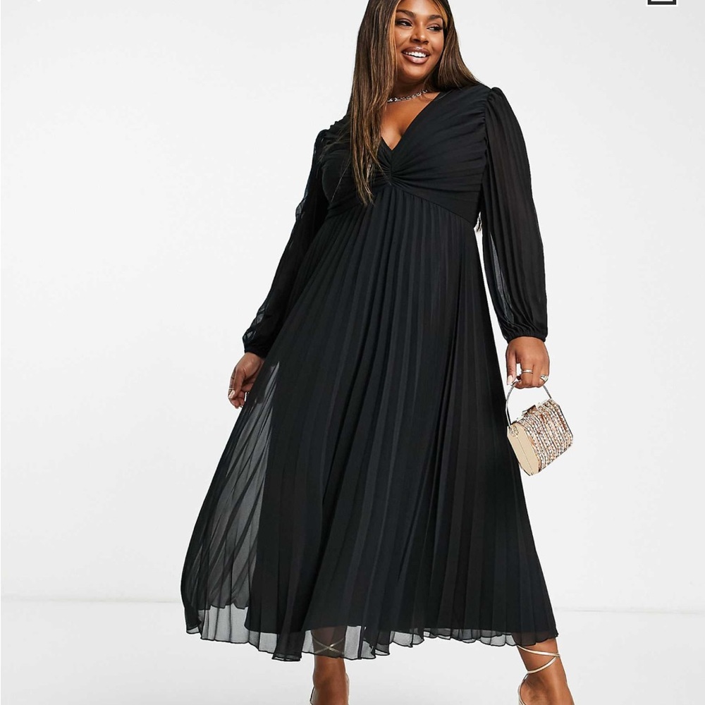 ASOS Curve Black Pleated Midi Dress